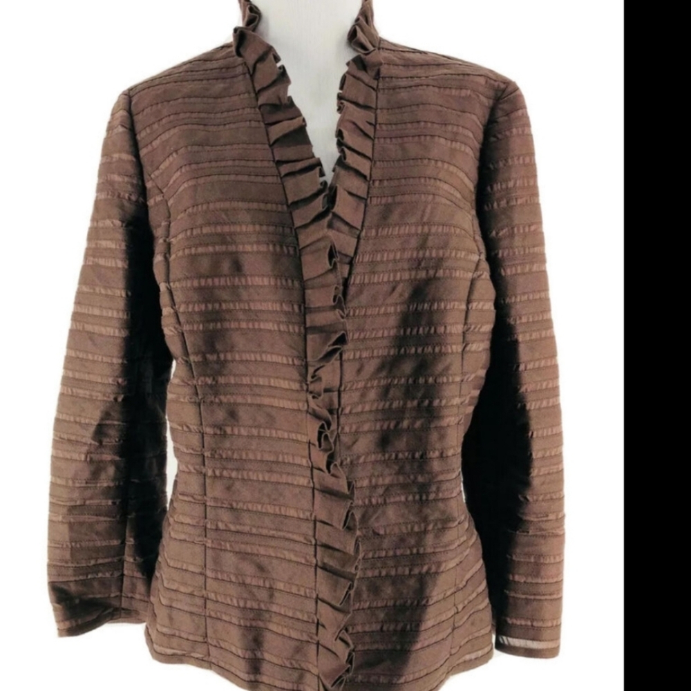 Lafayette 148 New York Chocolate Ruffle Blazer